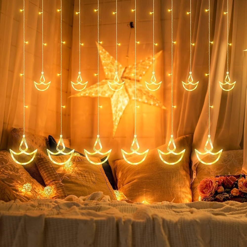 6*6 Diya Curtain Light With Different Flashing Mode