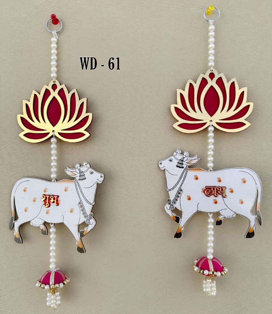 Pair Of Lotus Cow Subh Labh Hanging