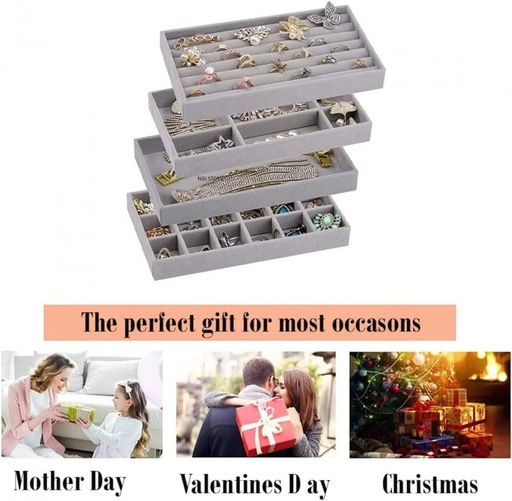 [CZONESRT265] VELVET JEWELRY TRAYS ORGANIZER SET OF 4