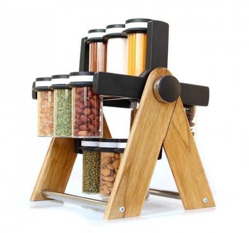 [CHEAPERSRT555] WOODEN WHEEL SPICE RACK 12 JAR